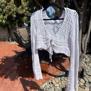 White Crochet Crop Long Sleeve